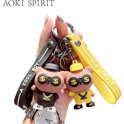Creative Rock Bear Keychain Three-Dimensional Pendant Cool and Rich Bear Mobile Phone Backpack Luggage Car Ornaments Fun Keyring