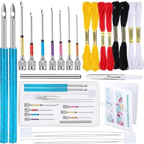 LMDZ 24 Pcs Embroidery Stitching Felting Punch Needles Punch Needle Kit Poking Cross Stitch Tool Crochet Knitting Needle Thread
