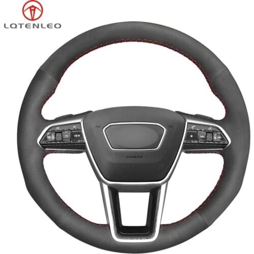LQTENLEO Black Suede Leather Car Steering Wheel Cover For Audi A6 (Avant) C8 A6 Allroad C8 2019 A7 (Sportback) K8 2018-2019