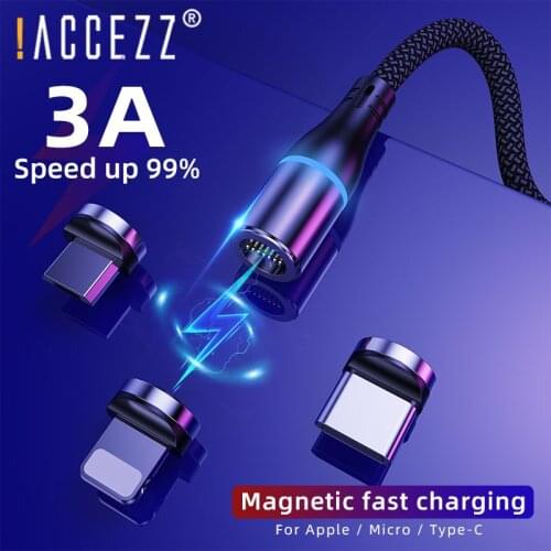 !ACCEZZ 3A Magnetic Cable Micro USB Type C Cable Sync Data Fast Charging For iPhone XR 7 Xiaomi Huawei 8Pin Charger 1m Wire Cord