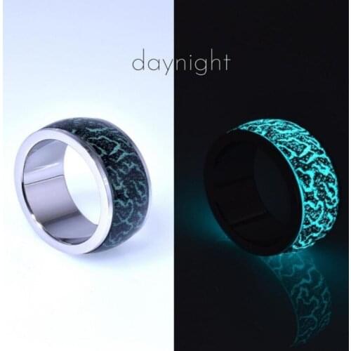 Meetvii Vintage Luminous Glow Ring Glowing In The Dark Jewelry for Women Men Stainless Steel Magic Forest Dark Resin Finger Ring