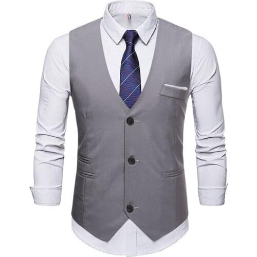 Mens Suit Vest Solid Color Sleeveless Business Suit Vest Casual Vest