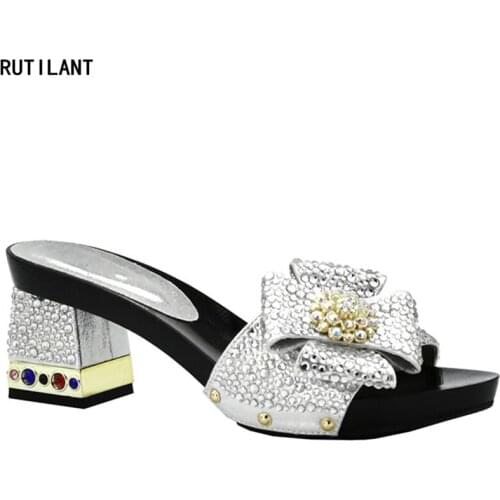 Latest African Women Wedding Shoes High Quality Elegant Italian Women Shoe with Stone High Heels Women Pumps Nigerian Lady Shoes