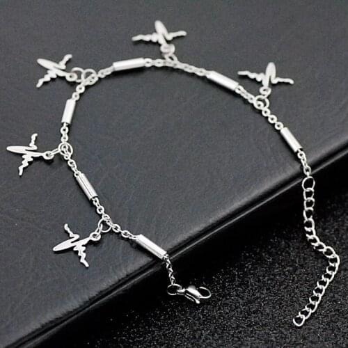 New Silver Color Link Chain Charm Bracelet for Women Cross Love Heartbeat Wave Charm Wristband Womens Stainless Steel Jewelry