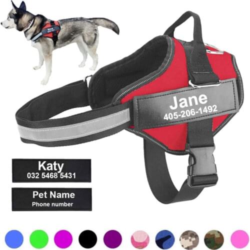 Personalised Dog Harness Custom Large Dog Collar Designer NO PULL Reflective Breathable Adjustable Pet Harnesses Vest Tag