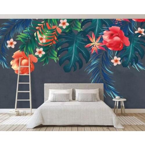 CJSIR Custom Wallpaper Bedroom Living Room Background Wall 3d Wallpaper Tropical Rainforest Hand Painted Floral 3d Wallpaper