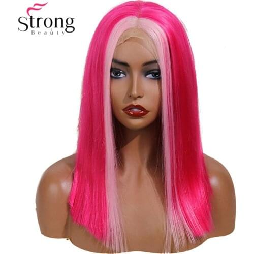 Straight Highlight Pink Wig Glueless Synthetic Lace Front Wig Heat Resistant Cosplay Lace Wigs