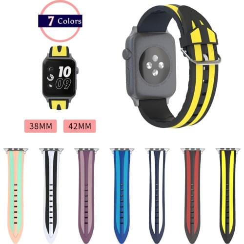 Sport Silicone Band For Apple watch 42mm Series3 2 1 Strap Bracelet For iWatch Replacement Original Striped Rubber Metal Buckle