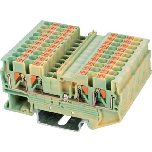 ST2-2.5/2X2JD Din Rail Ground Twin Terminal Block Quattro Earthed Push In Spring PT2.5 Wire Conductor
