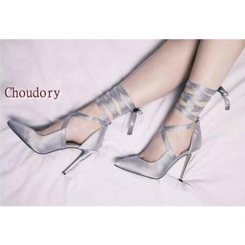 Spring Summer Women Super High Heels Pumps Black Sexy Stiletto heel Shoes Elegant Woman Lace Up Pump Cross-tie Dress Shoes