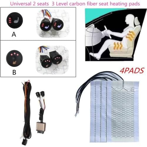 4pcs 3 Level 12V Carbon Fiber Universal Car Heated heating Heater Seat Pads Winter Warmer Seat Covers
