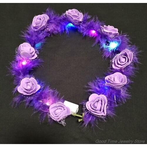 Female Kids LED Light Up Wreath Crown Fluffy Feather Artificial Floral Angel Halo Headband Garland Festival Headwear My18 21