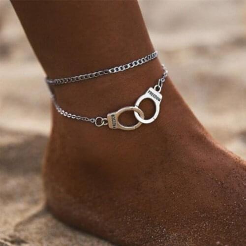 Vintage Handcuff Anklet Silver Color Double Layer Anlet Bracelet Gift For Friend Wholesale Dropshipping