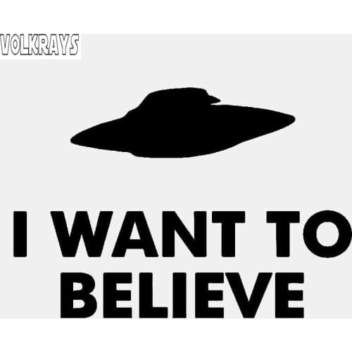 Volkrays Personality Car Sticker I Want To Believe Aliens Ufo Accessories Reflective Vinyl Decal Black/Silver,10cm*15cm