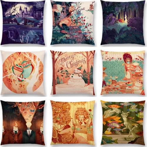 Magic Castle Fairy Tale World Fantasy Painting Christmas Future Retro Cushion Cover Decor Sofa Throw Pillow Case Air
