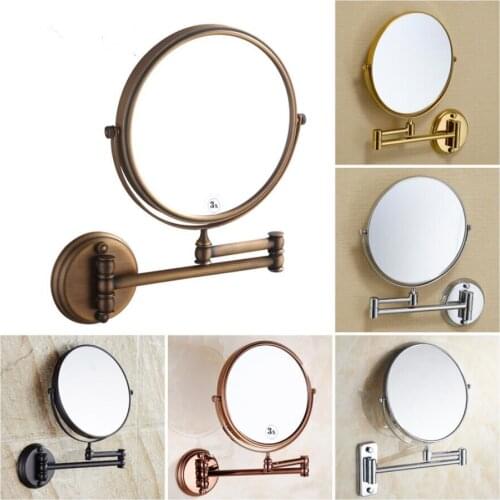 8 inch bath mirror 360 retractable wall mounted 1X/3X cosmetic makeup double faced led mirror bathroom accessories