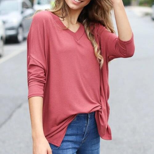 Women New Fashion T-shirt Casual Solid V-neck Long Sleeve Soft Versatile Pullover Tops Elegant Basic Puls Size Streetwear Autumn