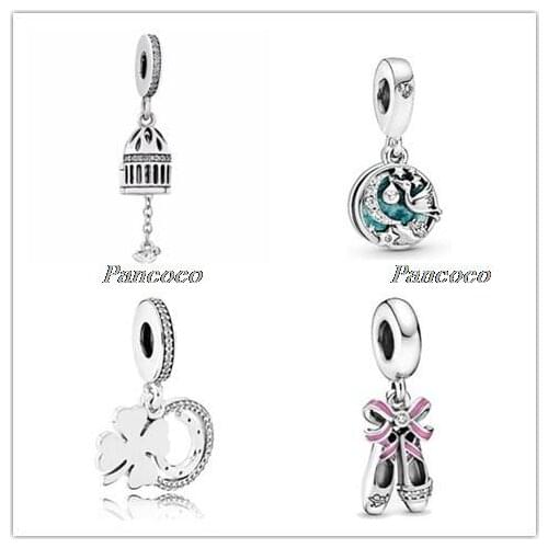 925 Sterling Silver Bead Charm Pink Ballerina Shoes Dangle Charm Fit Pandora Bracelets & Necklace Women Diy Jewelry