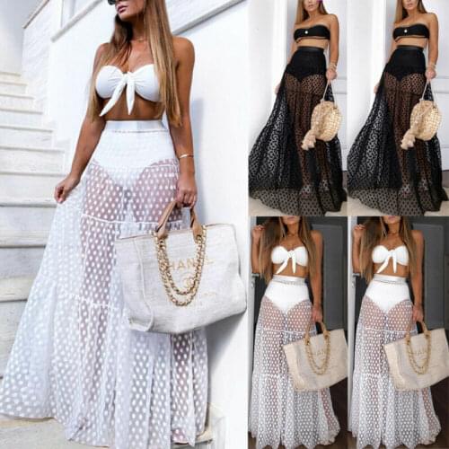 Ladies Mesh Sheer Wrap Skirt Sarong Beach Transparent Tulle Fashion Casual