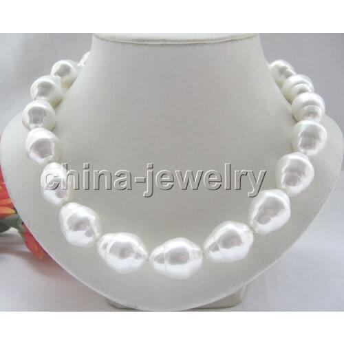 P4684-18" 16mm natural white baroque shape south sea shell pearl necklace - GP