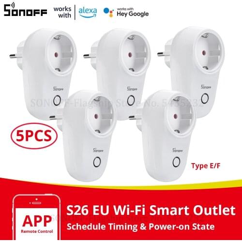 1/3/5PCS Itead SONOFF S26 WiFi Smart Plug EU Power Socket Wireless Outlet Timer Remote Control Works with Alexa Google Home