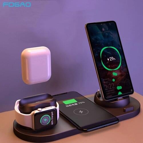 10W 6 in 1 Qi Wireless Charger Dock Station for iPhone 12 11 XS XR X 8 Airpods Pro Fast Charging Stand for Apple Watch 6 5 4 3 2