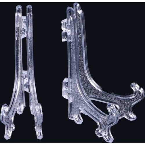 12pcs Foldable Display Easel Stand Plate Dish Bowl Picture Photo Frame Photo Pedestal Holder (Transparent/Black)