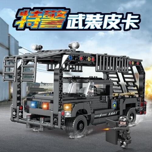 466pcs Kaizhi 67280 City Guardian Police Series Armed Pickup Assembly Toy Building Block Gifts
