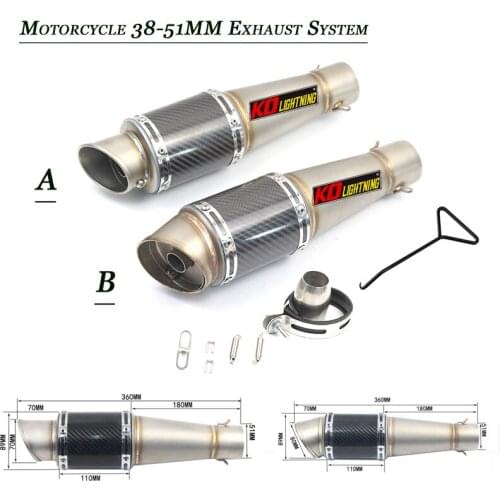 51mm Headed Silencer System Removable DB Killer Motorcycle Exhaust Muffler Pipe 360mm Length Vent Stainless With Carbon Fiber