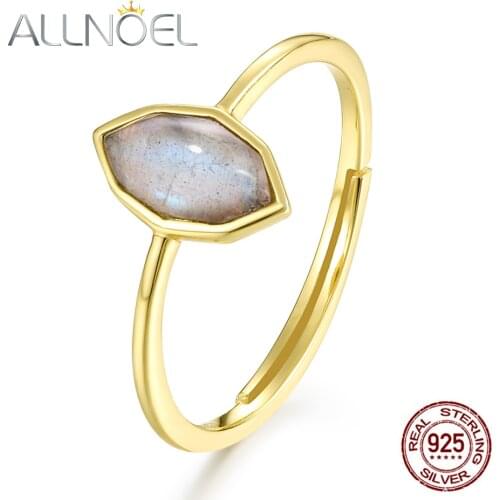 ALLNOEL Real 925 Sterling Silver Ring For Women 100% Natural Rhombus Africa Labradorite Gemstone Horse Eye Designer Fine Jewelry