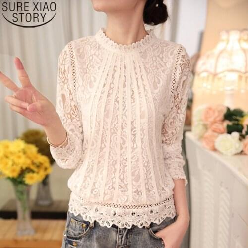 White Chiffon Lace Blouse women shirts 2021 Summer Ladies tops Blusas Womens Long Sleeve Blouses Women Clothing Feminine 51C