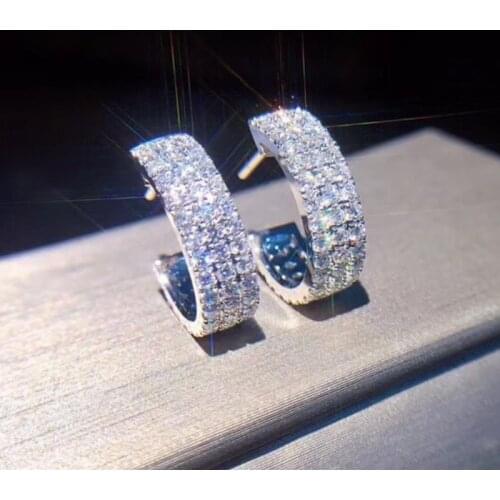 Bling AAAAA Zircon Stone Round Band Silver Color Stud Earrings for Women Fashion Jewelry Korean Earrings 2021