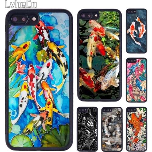 LvheCn Koi Carp Fish Art Phone Case For iPhone 5 SE 6s 7 8 Plus 11 12 Pro X XR XS Max Samsung galaxy S7 S8 S9 S10