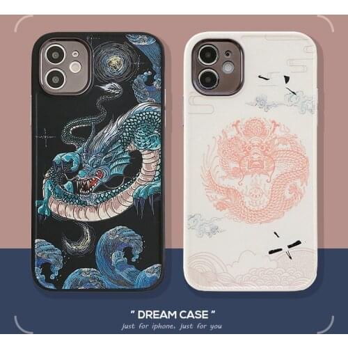 Retro dragon soft Case For iPhone 11 12 Pro Max mini 7 8 Plus XR X XS MAX SE silicone phone Cover Lens protection fundas capa