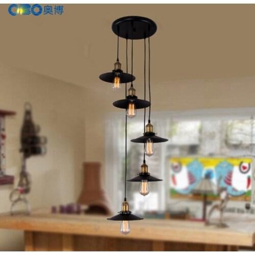 Black vintage industrial pendant light nordic retro lights iron lampshade loft edison lamp metal cage dining room Countryside