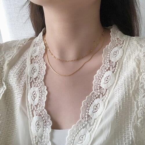 CHUANGU Double Layer Clavicle Necklace Stacked Snake Bone Chain choker Starlight Lip Chain Necklace Collares Jewelry
