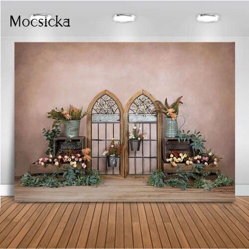 Floral Windows Pink Backdrop Photography Backdrop Newborn Kids Garden Floewrs Background for Photo Studio Cake Smash Photocall