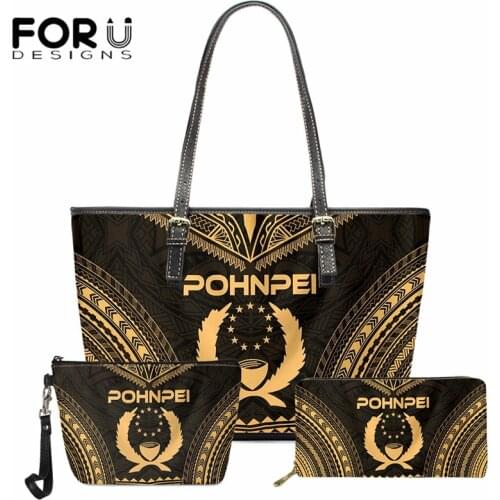 FORUDESIGNS Fashion Luxury Designer Polynesian Pohnpei Tribal Women Shoulder Bags And Purse Set Largr Capacity Ladies Tote Bags