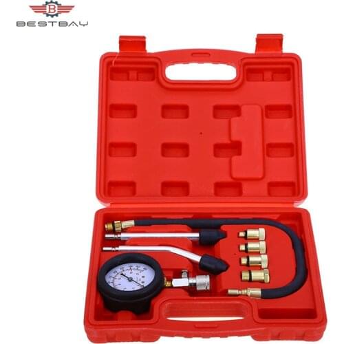 9PCS Petrol Gas Engine Cylinder Compressor Gauge Meter Test Motor Auto Pressure Compression Tester Leakage Diagnostic Tool