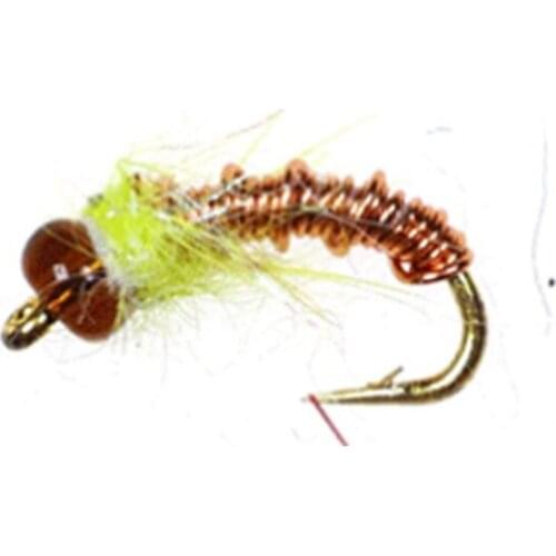 Artificial Fishing Lure Copper Bead Head Nymph Flies Trout Fishing Bait Single Metal Barbed Hook Tool Copper Fake Fly Lure 6PCS