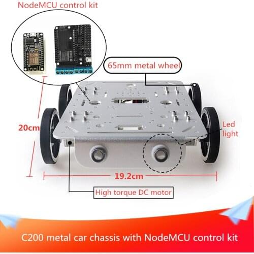 With NodeMCU Control Kit C200 Metal Car Chassis Supports Mobile APP Remote Control Tracking Obstacle Avoidance Maker Competition