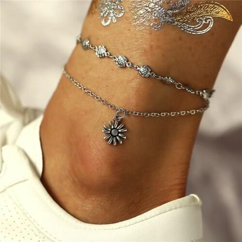 LIMARIO Simple Sunflowers Elephant Anklets For Women Link Chain Beads Anklet Bracelet on Leg Beach Holiday Foot Jewelry