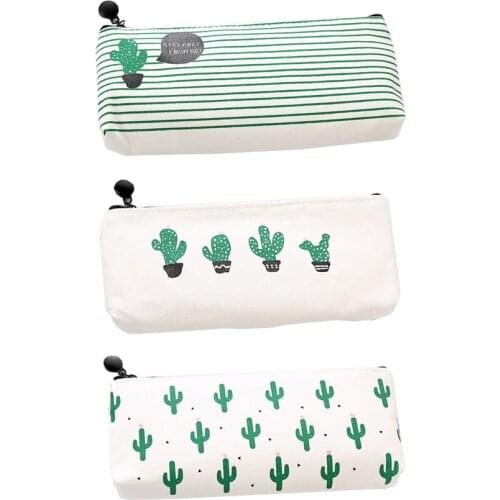 Cute Cactus Canvas Zipper Pencil Bags Storage Pen Pouch Pencil Bag For Girls Student