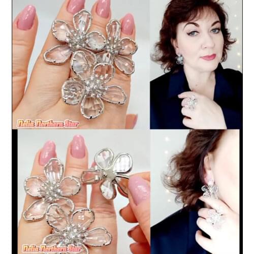 Missvikki Luxury Blue transparent Flowers Earrings for Women Bridal Wedding Party Occasion Top Shiny Cubic Zircon Jewelry 2020