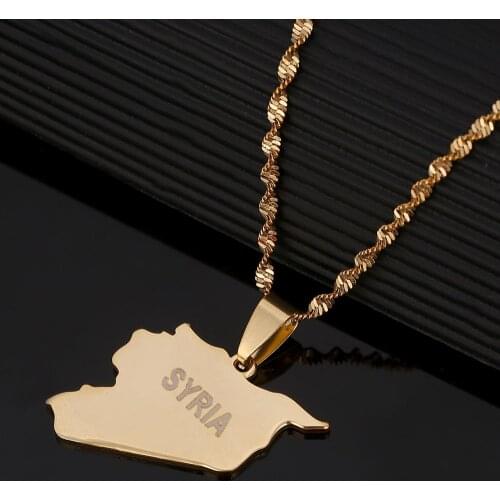 Stainless Steel Fashion Syria Map Necklaces Gold Color Syrians Charm Jewelry