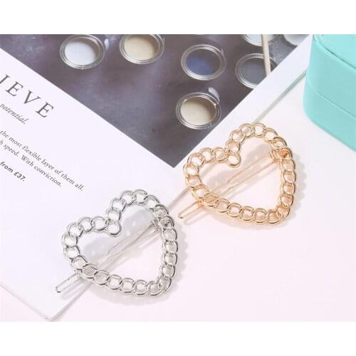 Fashion Woman Hair Accessories Hollow Circles Heart Shape Golden White Hair Clips & Pins Geometric Alloy Barrette Girls Headwear