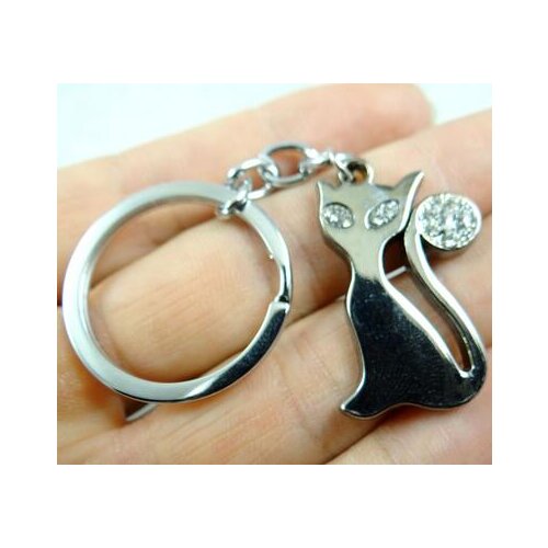 Fashion Creative Key Chain Ring Keyring Silver Cat Keychain Pendants Gift Tool Men Car Accessories Free Shipping