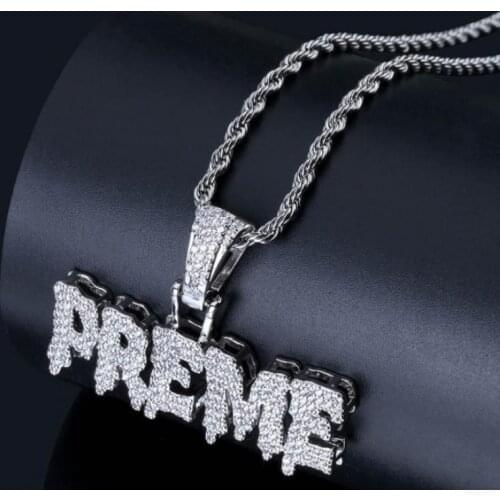 Fashion Trend Brand Inlaid Zircon Letter P-R-E-M-E Pendant Necklaces for Men Personality Jewelry