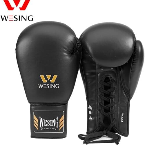 Wesing Lace-Up Boxing Gloves Pro Tied Style Sparring Gloves Large Size Competition Leather Training kit muay thai
