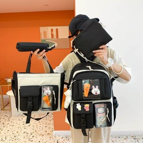 4 Piece Set Fashion Women Backpack Trendy Nylon Waterproof School Bag For Girls Large Capacity Backpacks With Many Pockets 2021